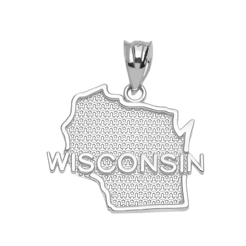 White Gold Wisconsin State Map Pendant Necklace