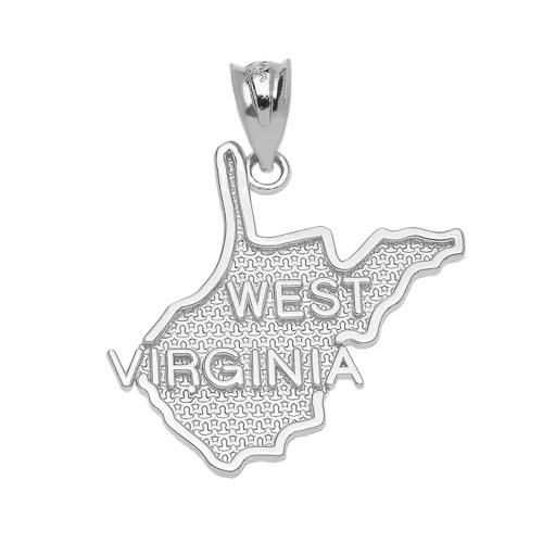 White Gold West Virginia State Map Pendant Necklace
