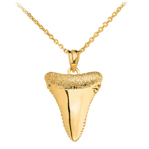 Gold Polished Shark Tooth Pendant Necklace
