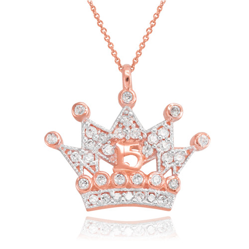 Rose Gold Quinceanera Princess Crown Pendant Necklace