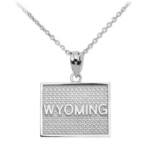 White Gold Wyoming State Map Pendant Necklace