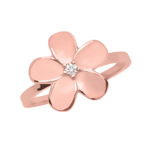 Rose Gold Diamond Plumeria Flower Ring