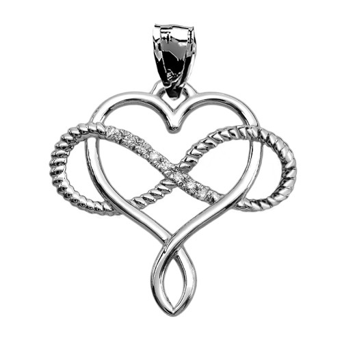 Infinity and Heart Intertwined Diamond White Gold Rope Design Pendant Necklace
