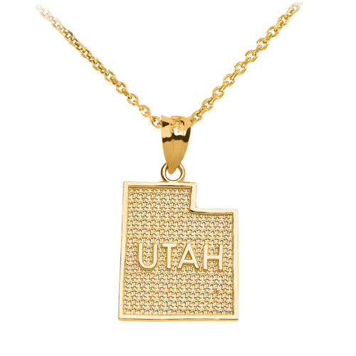 Yellow Gold Utah State Map Pendant Necklace