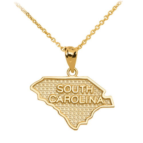 Yellow Gold South Carolina State Map Pendant Necklace