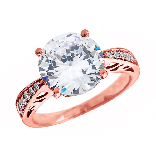 Diamond Rose Gold Engagement and Proposal Ring With 4 Carat White Topaz Centerstone