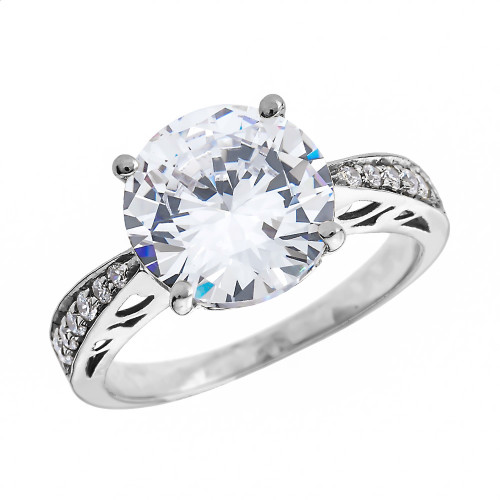 Diamond White Gold Engagement and Proposal Ring With 4 Carat White Topaz Centerstone
