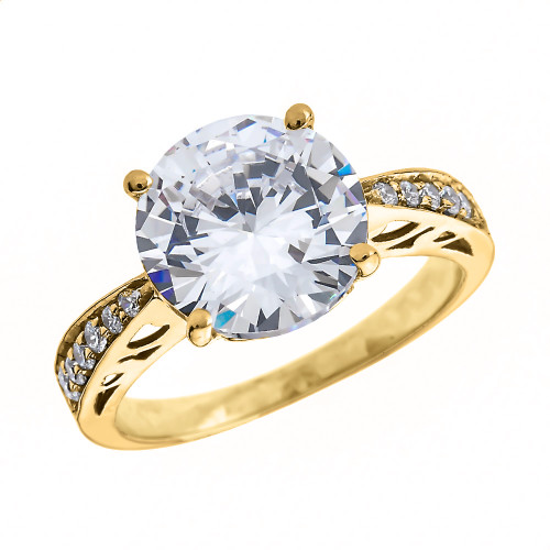 Diamond Yellow Gold Engagement and Proposal Ring With 4 Carat White Topaz Centerstone