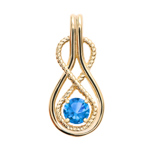 Infinity Rope December Birthstone Blue Topaz Yellow Gold Pendant Necklace