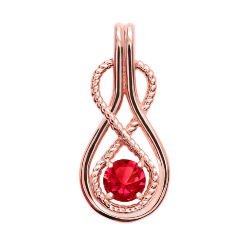 Infinity Rope July Birthstone Ruby Rose Gold Pendant Necklace