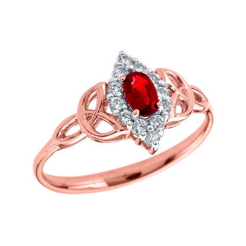 Rose Gold Diamond and Oval Ruby Trinity Knot Proposal Ring