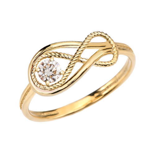 CZ Rope Infinity Yellow Gold Ring