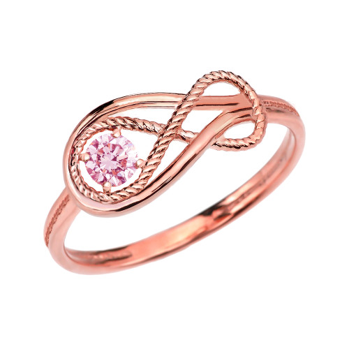 Pink CZ Rope Infinity Rose Gold Ring
