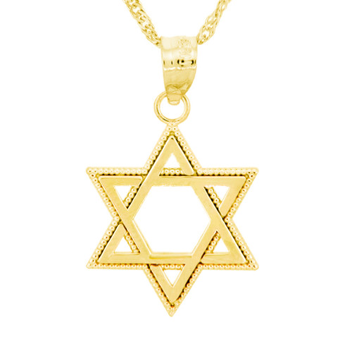 Yellow Gold Milgrain Jewish Star of David Pendant Necklace