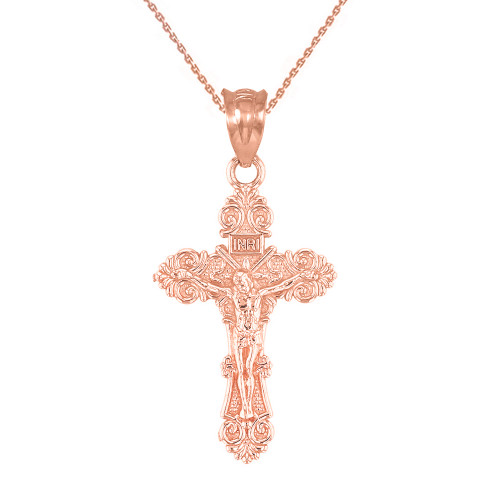 Rose Gold Dainty Floral Crucifix Pendant Necklace