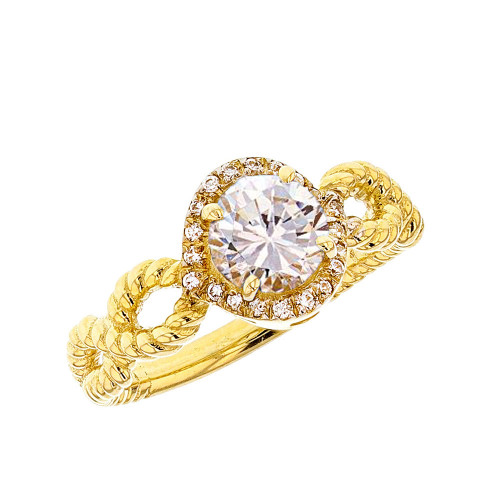 Yellow Gold Infinity Rope Diamond Genuine White Topaz Engagement Ring