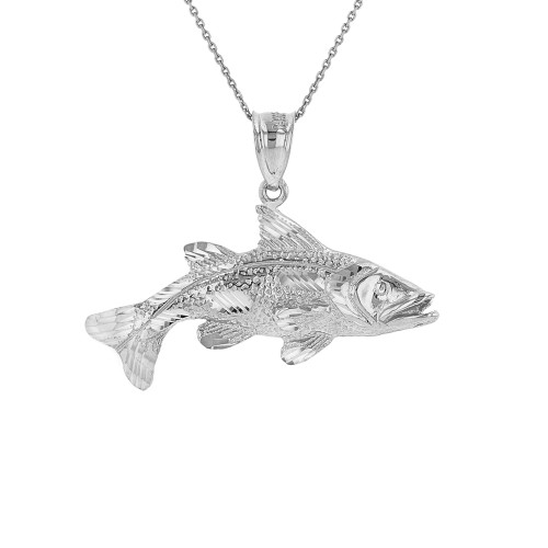 Sterling Silver Diamond Cut Largemouth Bass Fish Pendant Necklace