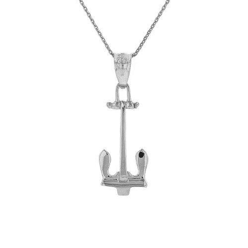 Solid White Gold U.S Navy Stockless Anchor Pendant Necklace