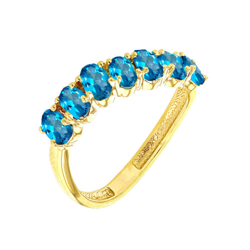 Yellow Gold Wavy Stackable Blue Topaz Ring