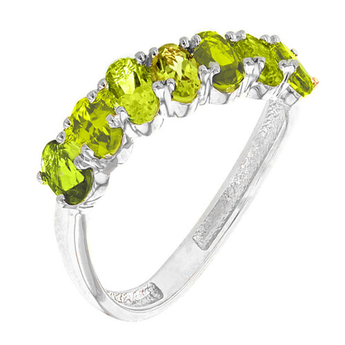 White Gold Wavy Stackable Peridot Ring