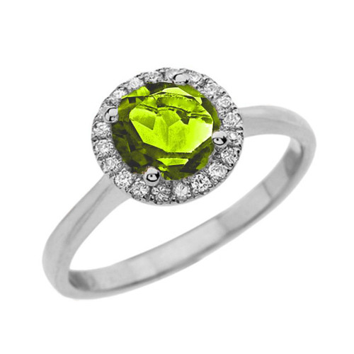 White Gold Diamond Round Halo Engagement/Proposal Ring With Peridot Center Stone