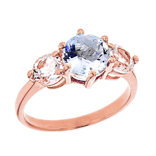 Rose Gold Genuine Aquamarine and White Topaz Engagement/Promise Ring