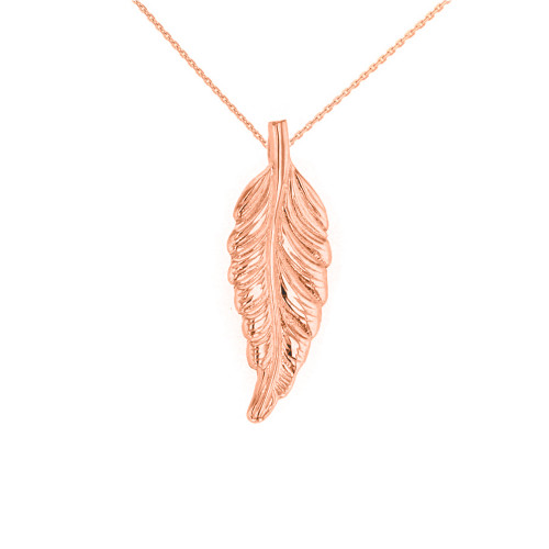 Solid Rose Gold Bohemia Boho Feather Pendant Necklace