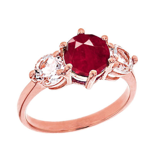 Rose Gold Lab Created Ruby and White Topaz Engagement/Promise Ring