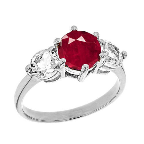 White Gold Lab Created Ruby and White Topaz Engagement/Promise Ring