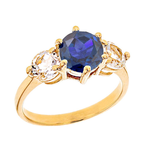 Yellow Gold Lab Created Sapphire and White Topaz Engagement/Promise Ring