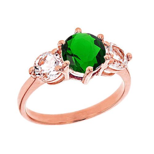 Rose Gold Lab Created Emerald and White Topaz Engagement/Promise Ring
