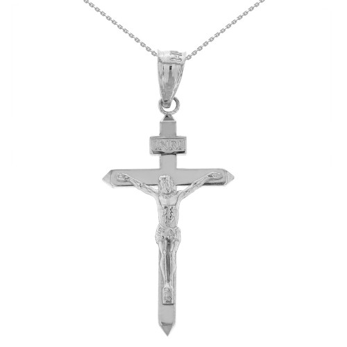 Sterling Silver Catholic INRI Jesus  of Nazareth Crucifix Pendant Necklace  1.62" (41 mm)