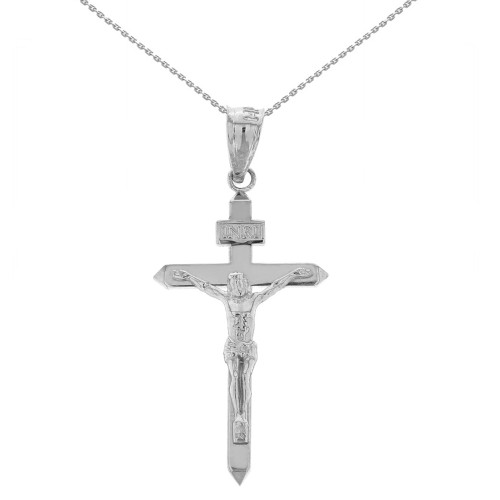 Sterling Silver Catholic INRI Jesus of Nazareth Crucifix Pendant Necklace  1.41" ( 35 mm)