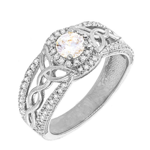 White Gold Diamond Ring with Lab Created Diamond Center Stone