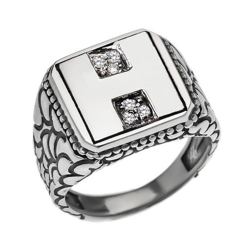 Sterling Silver Men's Initial "H" Ring