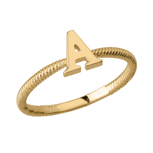 Solid Yellow Gold Alphabet Initial Letter A Stackable Ring