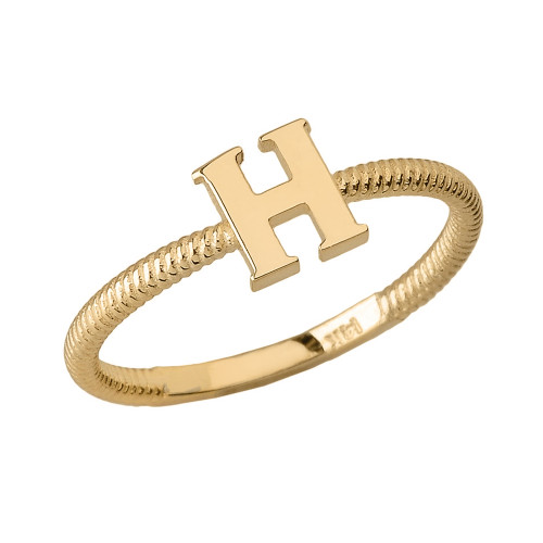 Solid Yellow Gold Alphabet Initial Letter H Stackable Ring