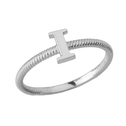 Solid White Gold Alphabet Initial Letter I Stackable Ring
