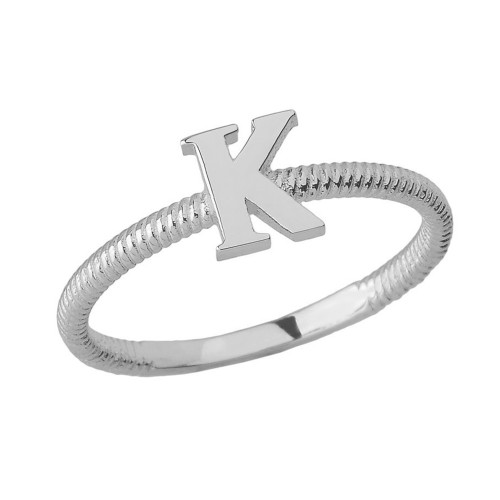 Solid White Gold Alphabet Initial Letter K Stackable Ring