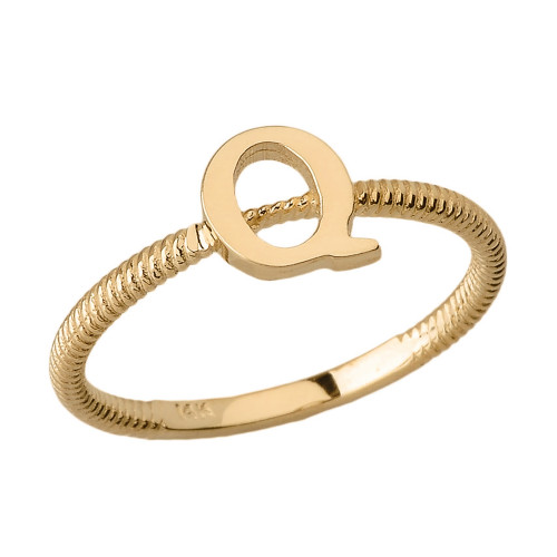 Solid Yellow Gold Alphabet Initial Letter Q  Stackable Ring