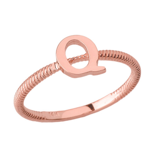Solid Rose Gold Alphabet Initial Letter Q  Stackable Ring