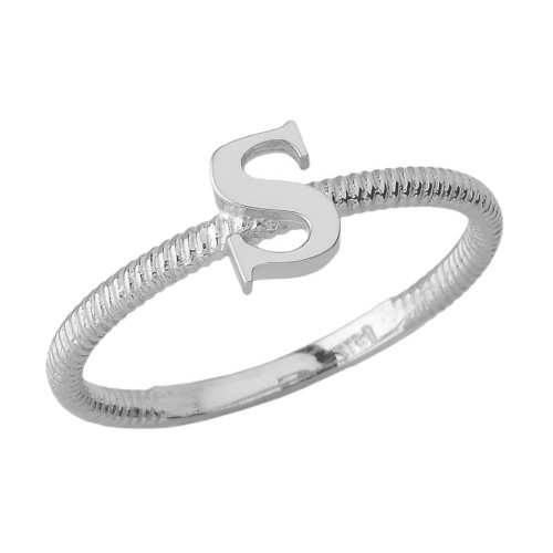 Solid White Gold Alphabet Initial Letter S Stackable Ring