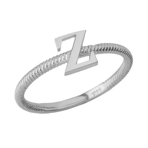 Solid White Gold Alphabet Initial Letter Z Stackable Ring
