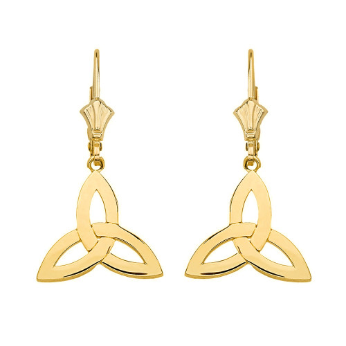 14K Solid Yellow Gold Celtic Trinity Knot Triquetra Drop Earring Set