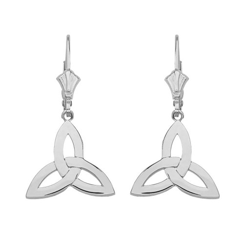 14K Solid White Gold Celtic Trinity Knot Triquetra Drop Earring Set