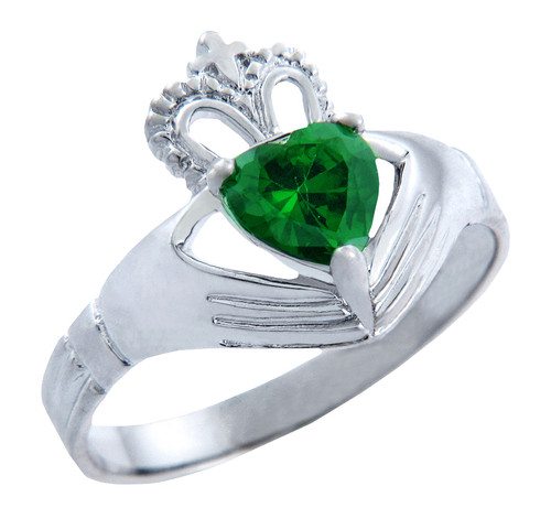 Silver Claddagh Ring with Emerald Birthstone.