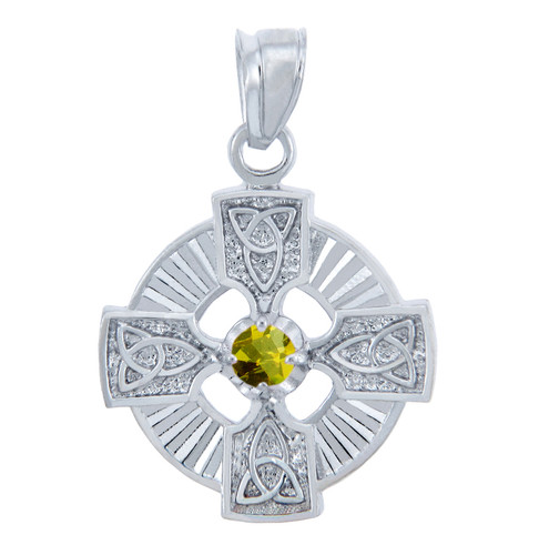 Silver Celtic Trinity Pendant with Yellow CZ Stone