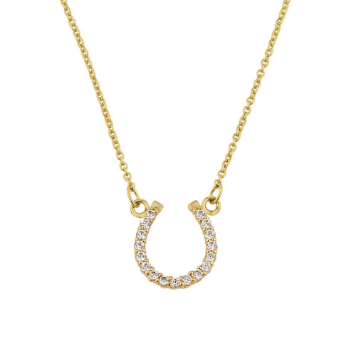 14K Yellow Gold Cubic Zirconia Horseshoe Necklace