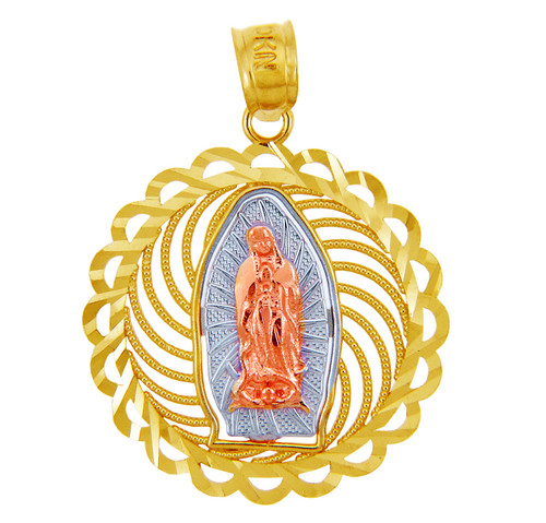 Gold Pendants - Our Lady of Guadalupe Three Tone Gold Pendant