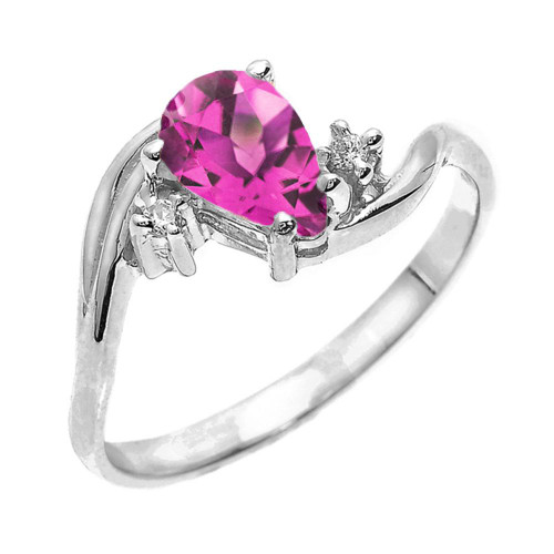 White Gold Pear Shaped Alexandrite (LCAL) and Diamond Proposal Ring